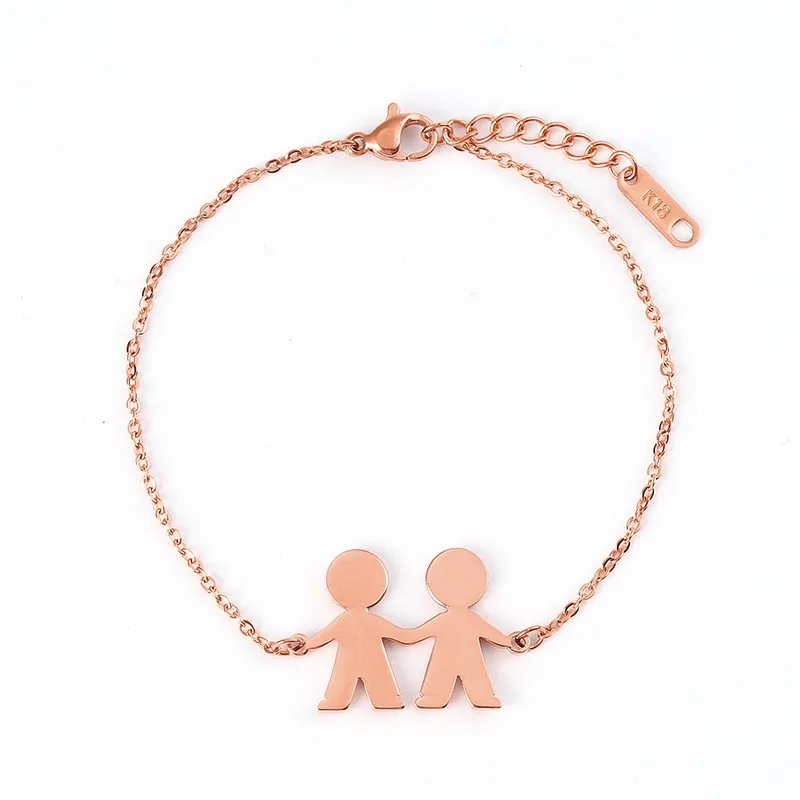 Custom Rose Gold 1 Модные Семейные браслеты для двух детей, девочек и мальчиков, нержавеющая сталь для женщин и мужчин, серебро, золото, роза, очаровательный индивидуальный браслет - Окраска металла: Custom Rose Gold 1
