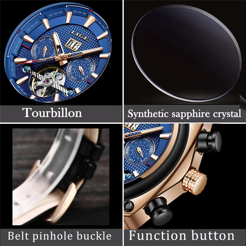 

2019 New Fashion LIGE Luxury Brand Mens Watches Automatic Mechanical Watch Men Sports Waterproof Leather Clock Relogio Masculino