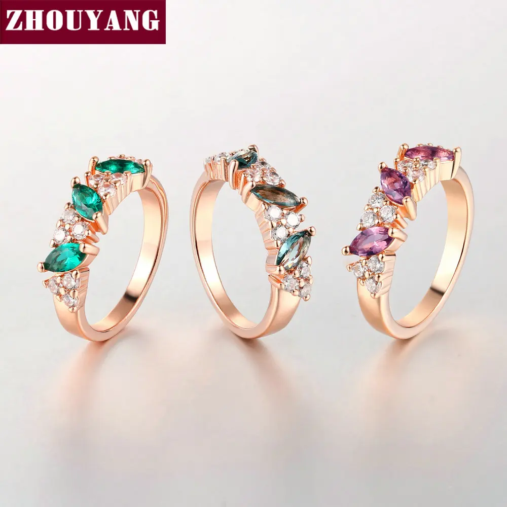 ZHOUYANG высокое качество Кристальное кольцо цвета розового золота Австрийские