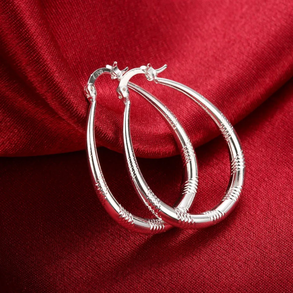 Серьги кольца MOONROCY серебряного цвета Простые овальные винтажные модные