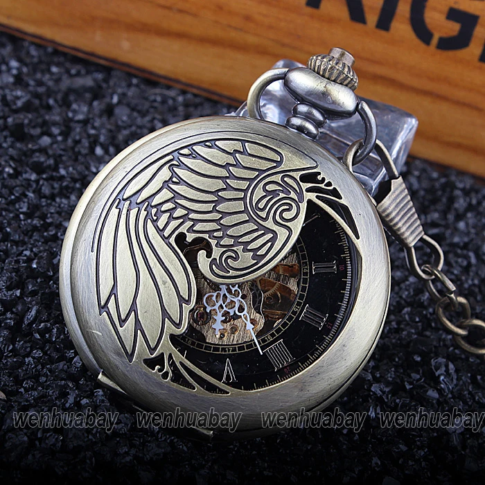 Лидер продаж Феникс крыло Полый Бронзовый корпус черный циферблат Скелет