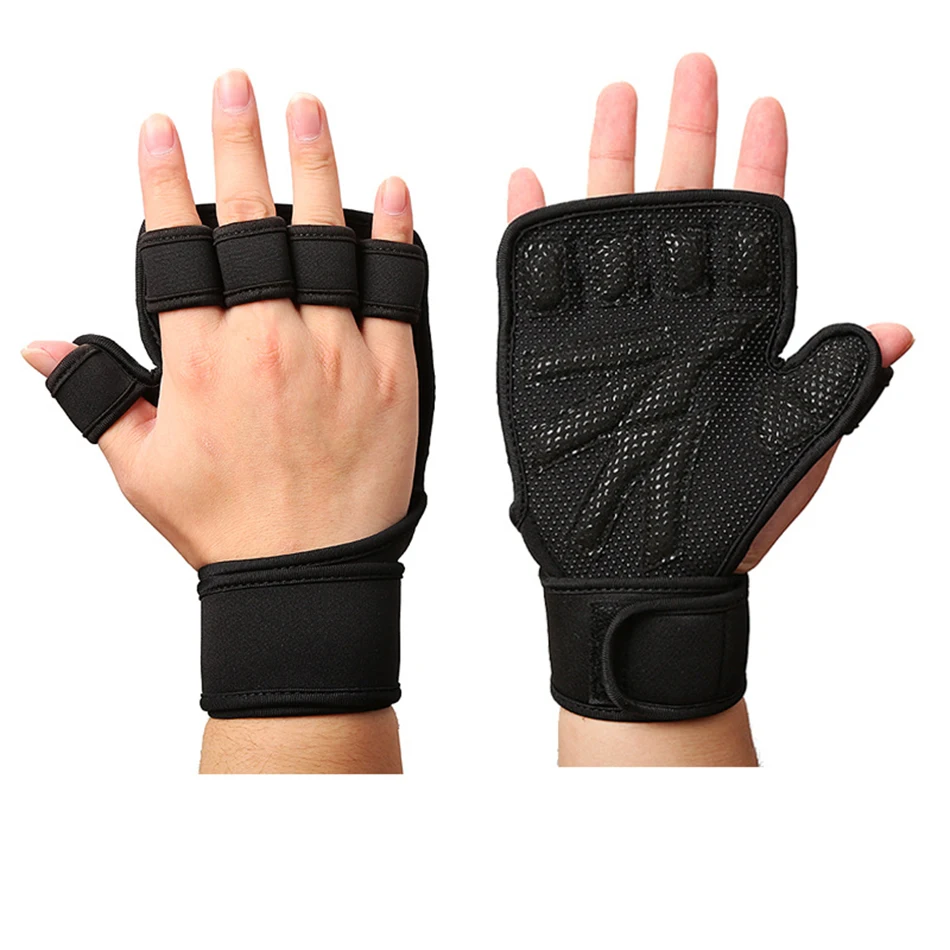 WorthWhile Half Finger Gym Fitness Gloves Hand Palm Protector with Wrist Wrap Support Crossfit Workout Power Weight Lifting