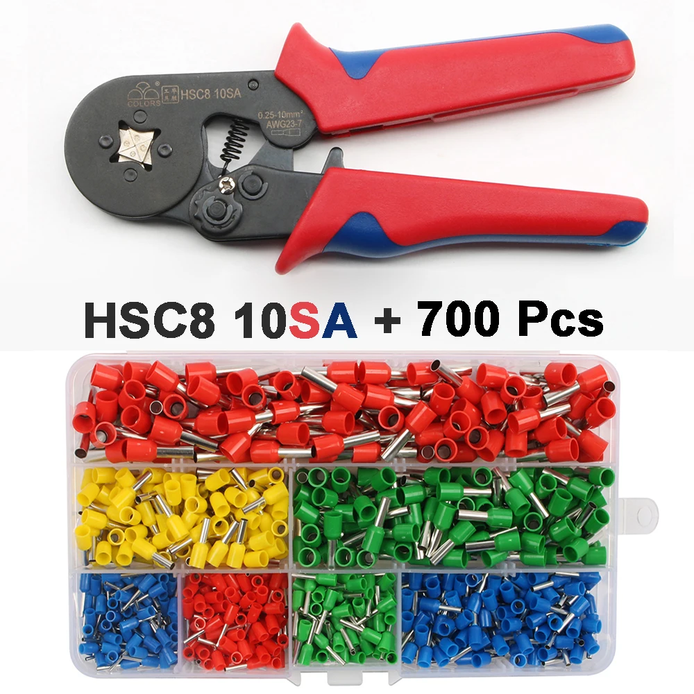 10SA 700pcs HSC8 6-6A шестигранные мини-типа саморегулируемые обжимные плоскогубцы 0,25-6 мм обжимные инструменты многофункциональные плоскогубцы для коннектора 23-10 AWG 10S - Цвет: 10SA 700pcs
