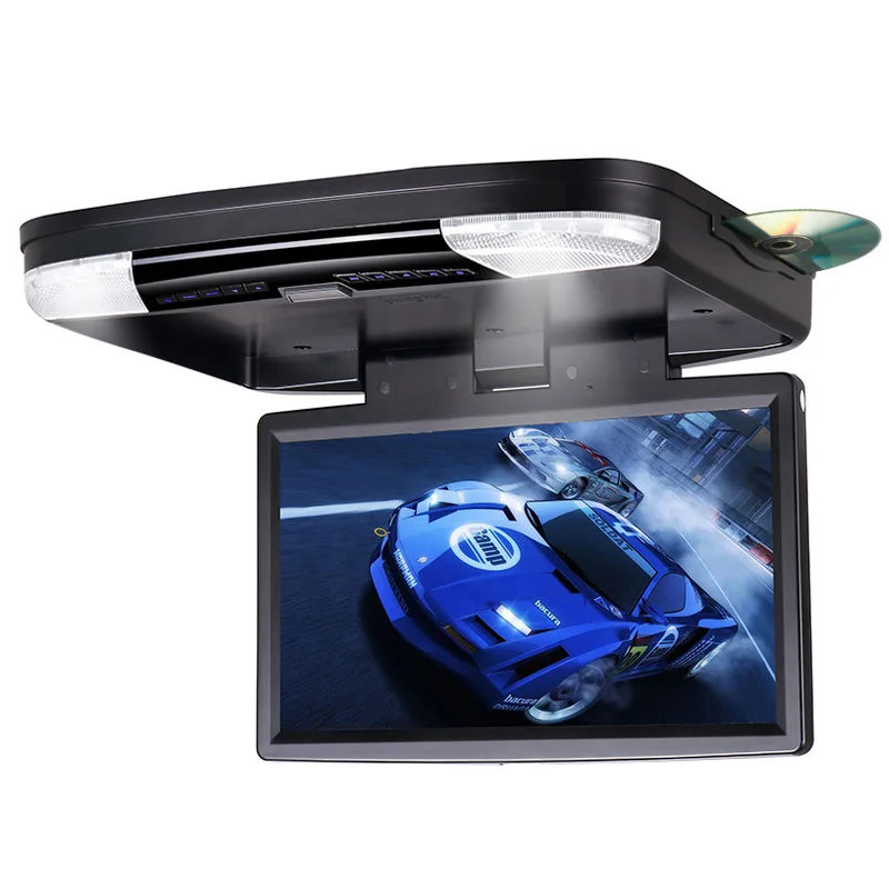 Black no headphone Dvd-плеер 15,6 дюймов FHD 1080P Автомобильный монитор на крыше с HDMI портом/USB/SD встроенным ИК/fm-передатчиком откидной потолочный Телевизор для автомобиля - Цвет: Black no headphone