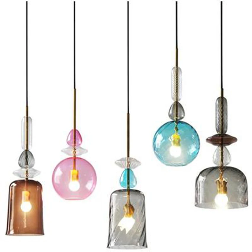 

Modern Stained Glass Pendant Lights Led Candy Pendant Lamp Dining Room Cafe Bar Bedroom Light Fixtures Decor Lighting Luminaire