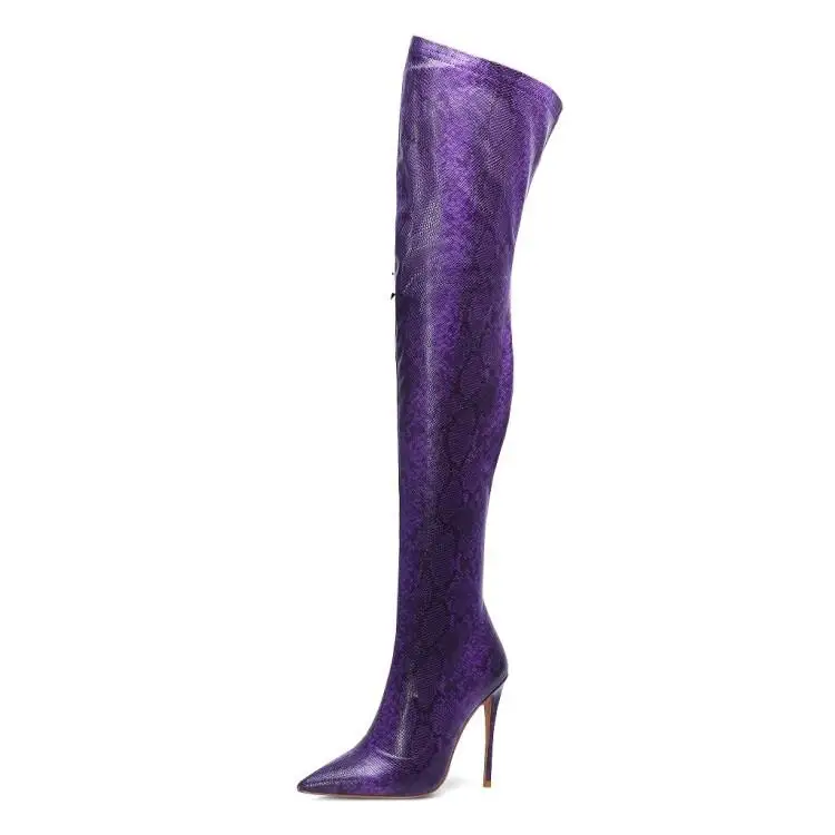 Buono Scarpe/; Сапоги выше колена с животным принтом; пикантные сапоги до бедра на высоком каблуке; высокие сапоги с острым носком и змеиным узором; botas mujer; обувь