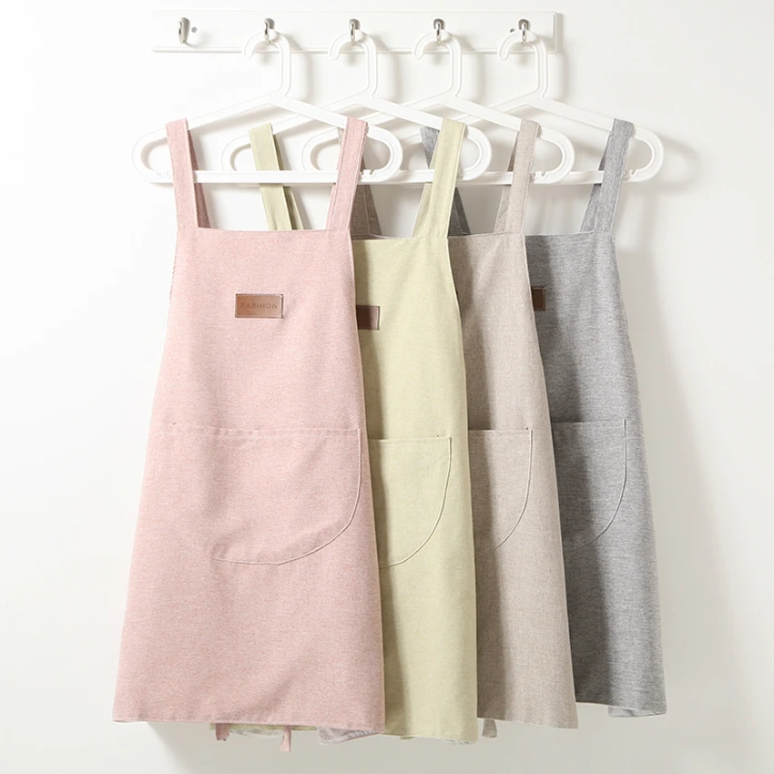 

Fashion Solid Color Cooking Kitchen Apron For Woman Men Chef Waiter Cafe Shop Hairdresser Aprons Lovers Gift Bibs with Pockets