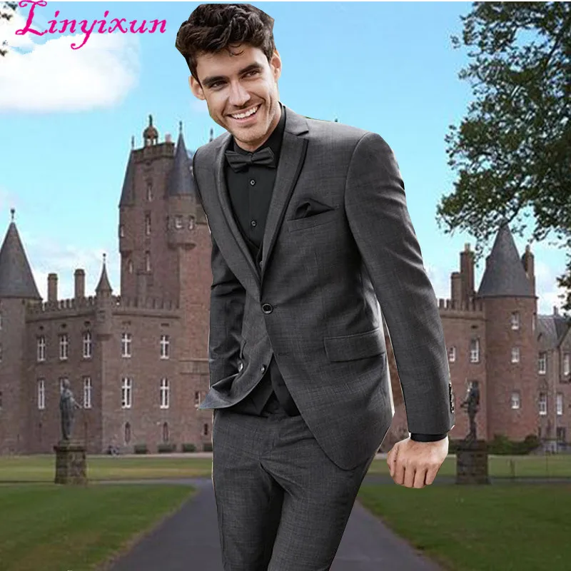 Linyixun smoking masculino темно серый с черной курткой серые брюки мужской костюм для