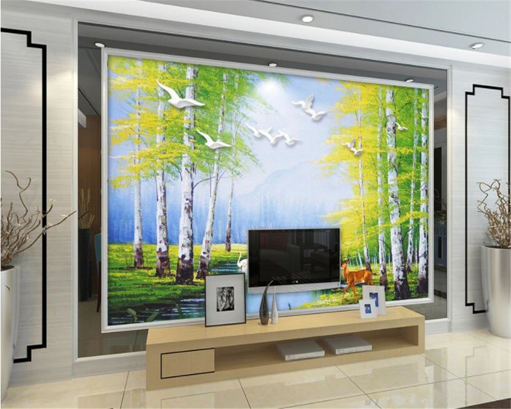 Beibehang картина маслом в европейском стиле Лебедь озеро лес Лось фон настенная 3d