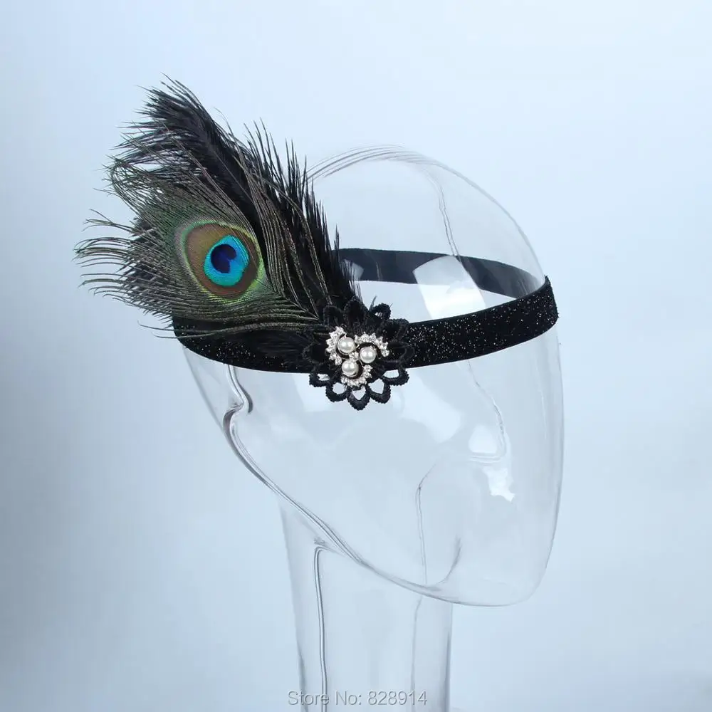 

Fashion Pearl Artifical Feather Headband Flapper Fancy Dress Costume Party Hair band Headpiece 1920's Gatsby