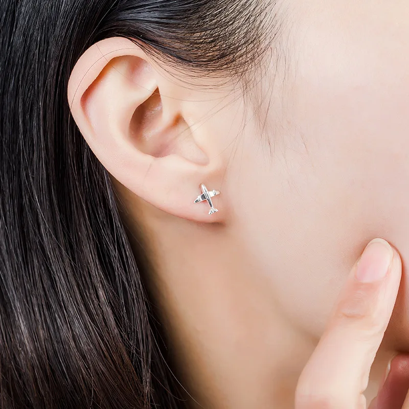 SA SILVERAGE 925 Sterling Silver Aircraft Stud Earrings For Women Travel Lover New Pendientes | Украшения и аксессуары