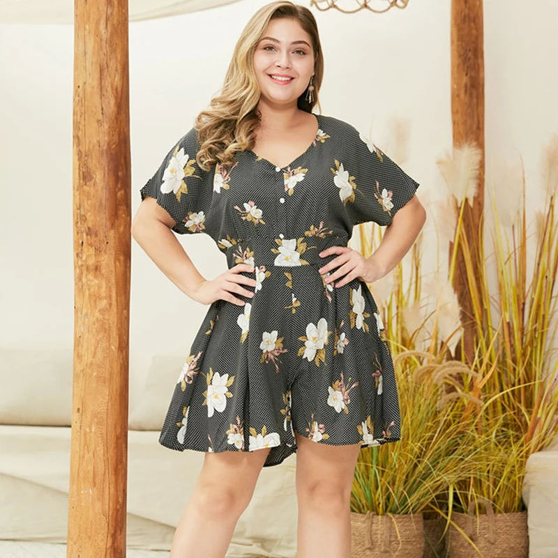 Женский комбинезон с цветочным принтом WHZHM элегантный большого размера 3XL 4XL