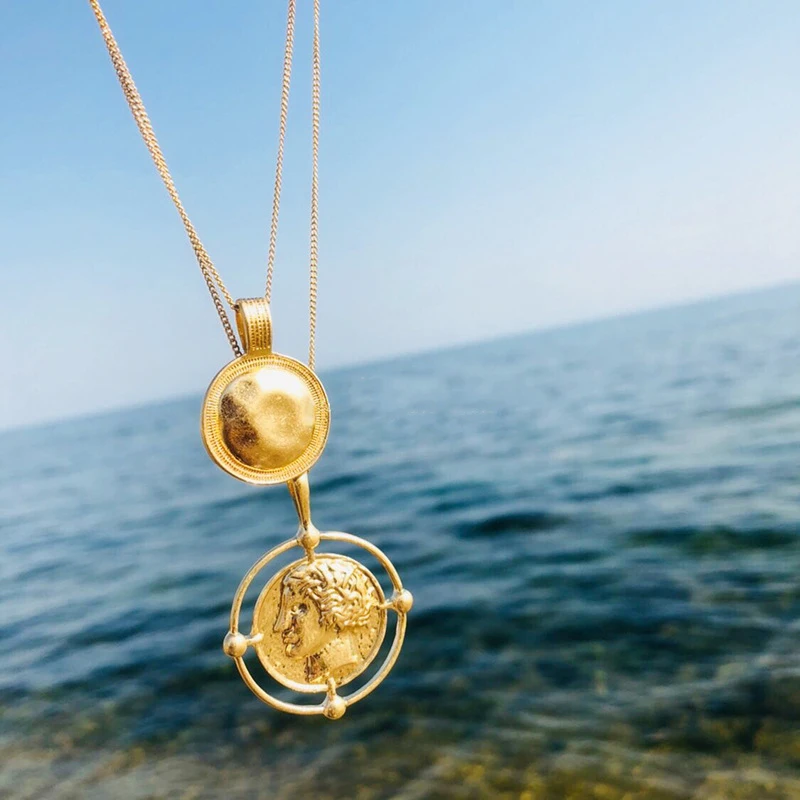 Винтажный браслет с резными монетами ожерелье для женщин Boho золотистый медальон
