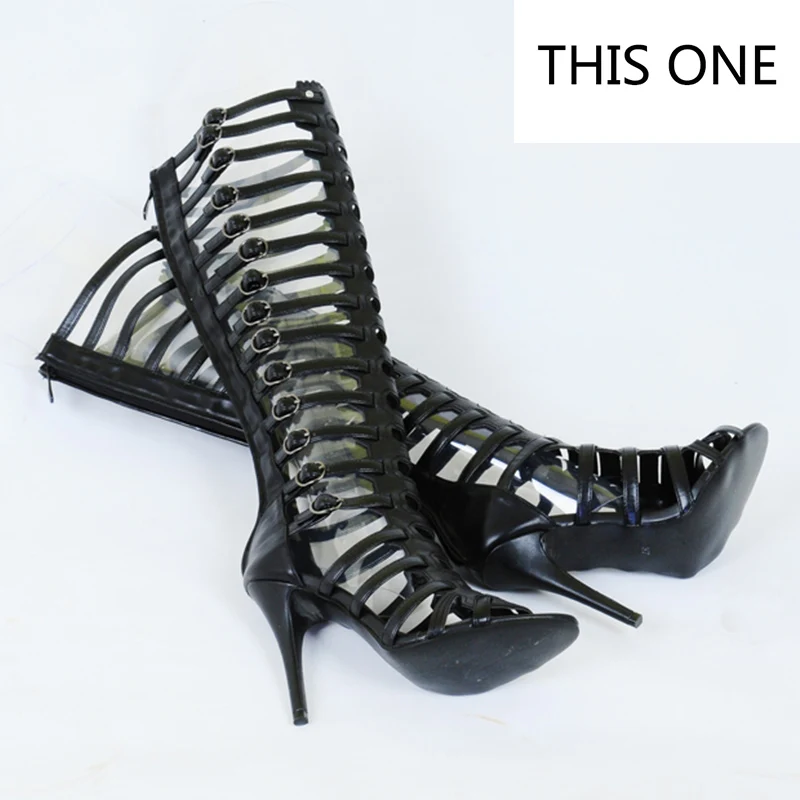 

Spring Autumn Sexy Peep Toe Cut Out Gladiator Over The Knee High Heels Women Sandals Boots Women Night Club Openwork High Boots