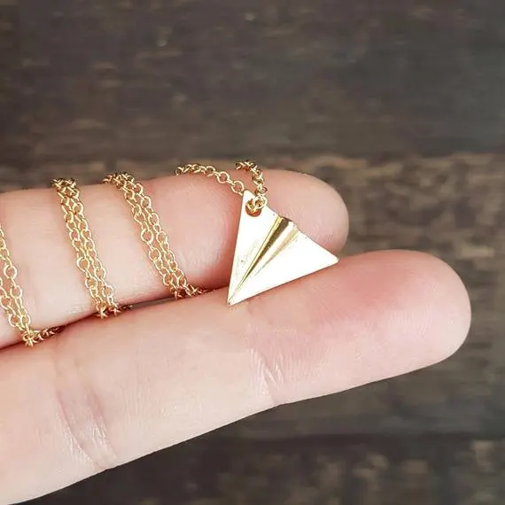 small Origami Plane pendant chain Necklace Tiny Aviation aircraft model Airplane Paper Dream astronaut jewelry | Украшения и
