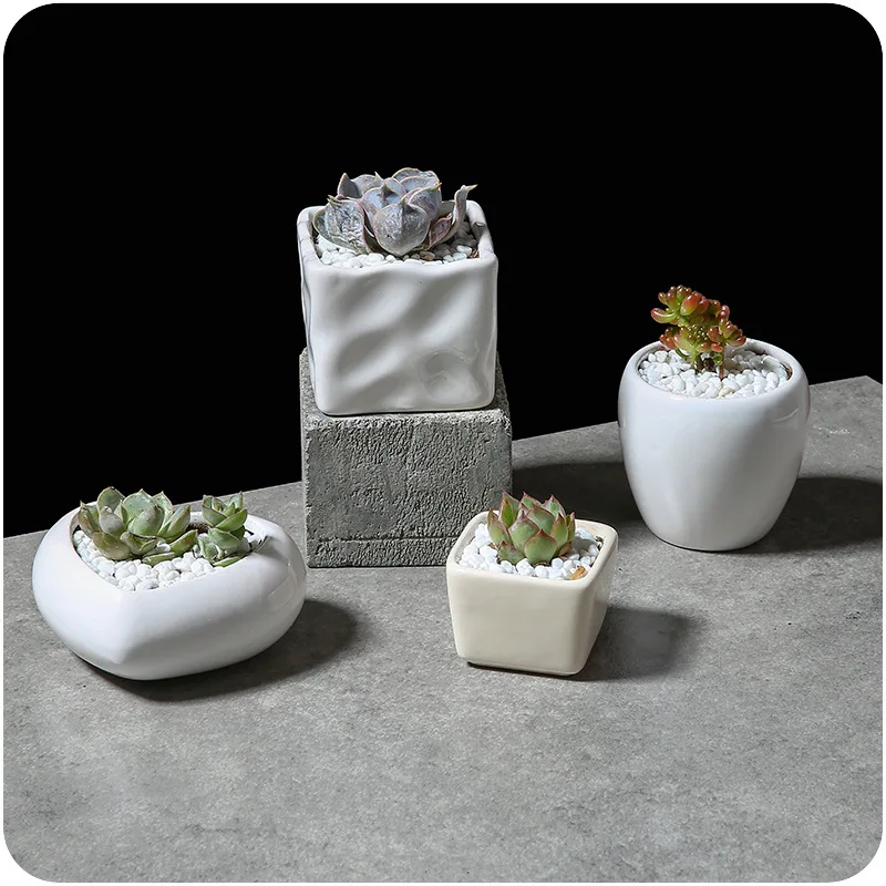 Креативные минималистичные цветочные горшки 4 шт./компл. белый фарфор
