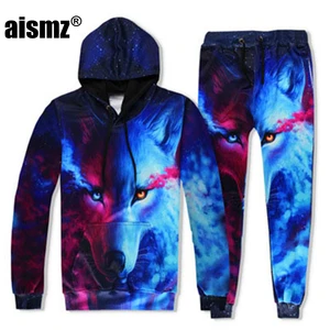 Мужской повседневный спортивный костюм Aismz, свитшот с капюшоном и 3D-принтом животных и штаны, комплект из 2 предметов, Осень-зима