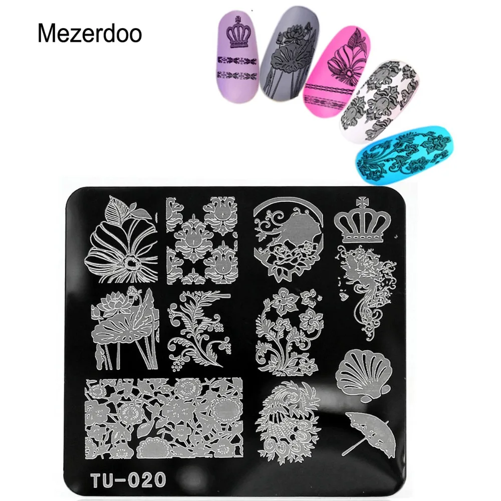 Штамповочные пластины для самостоятельного маникюра с рисунком лотоса Mezerdoo|manicure