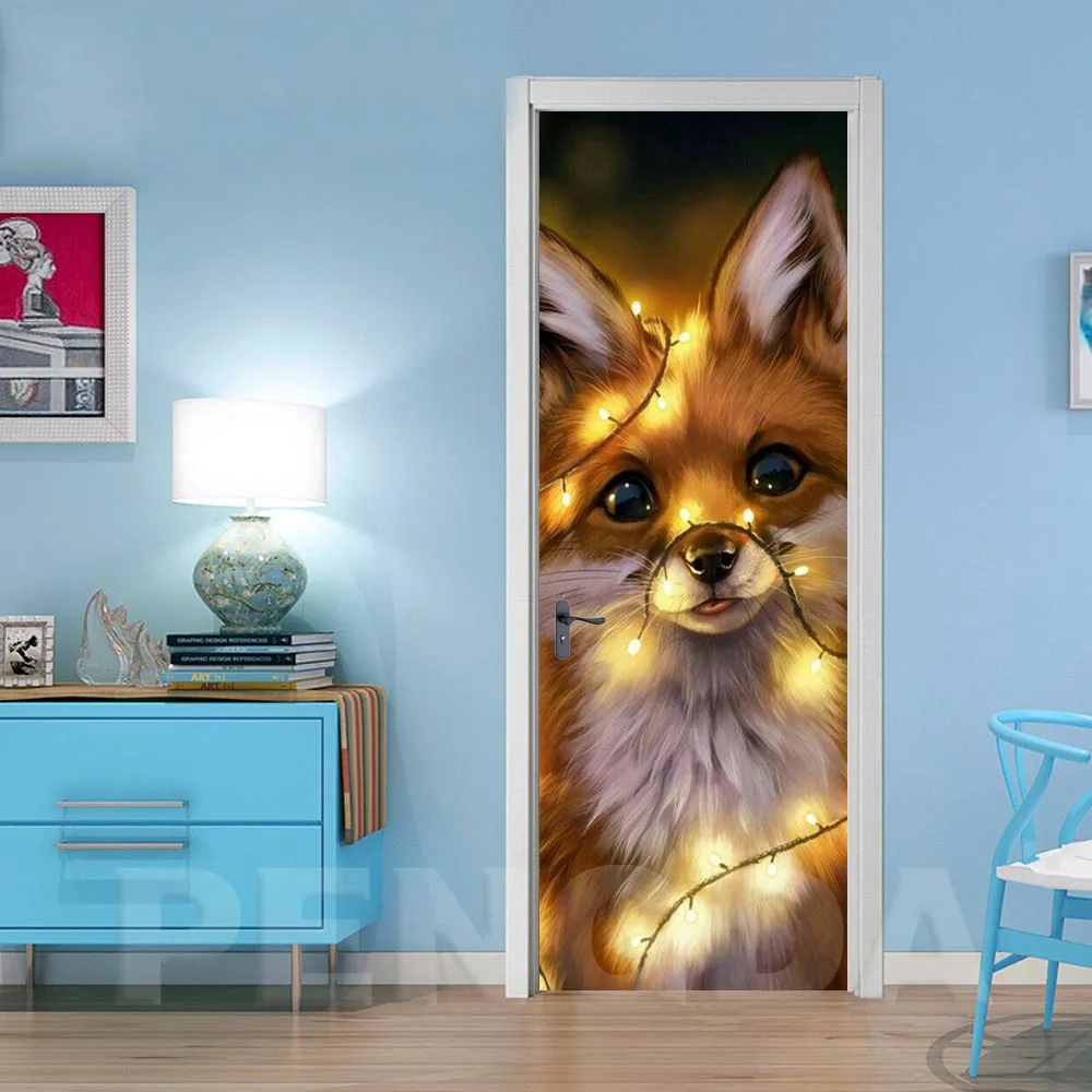 Door XRN1504-01 Самоклеющиеся наклейки на дверь в спальню, с изображением лисы, сделай сам, обновленная Фреска, водонепроницаемый современный холст, принт, картина, новое украшение для дома - Цвет: Door XRN1504-01
