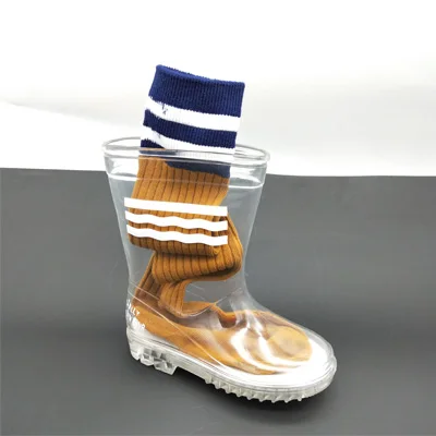 whitebar yellowsocks Детские резиновые сапоги; прозрачные непромокаемые сапоги для мальчиков и девочек; Водонепроницаемая детская нескользящая резиновая водонепроницаемая обувь; детские резиновые сапоги; всесезонные - Цвет: whitebar yellowsocks