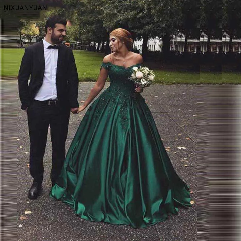 Elegant Green Satin Evening Dresses Ball Gown Lace Sweetheart Gowns 2021 Long Robe De Soiree Floor Length Formal Dress | Свадьбы и