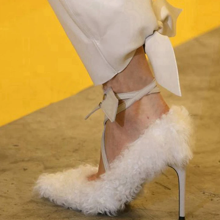 Женские меховые туфли-лодочки Arden красные туфли на высоком каблуке с острым