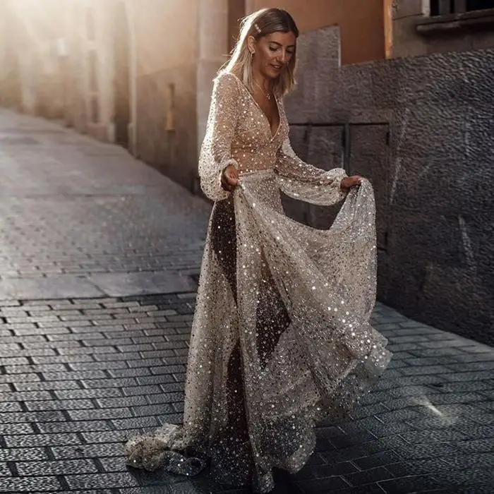 Женское модное платье с v образным вырезом и длинным рукавом просвечивающее