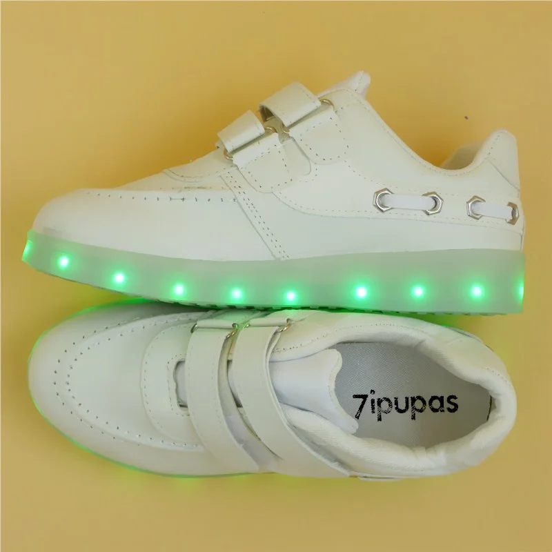 RayZing Colorful white Light Shoes Women And family Hook&Loop Flats Hand sewing Glaring Led glowing woman shoes usb charge shoes