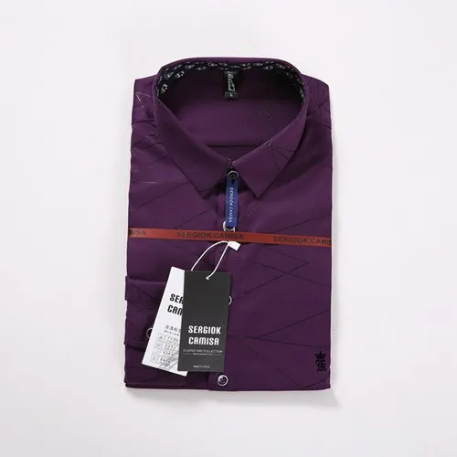 Dudalina Sergio k Camisa Новая мужская рубашка с геометрическим принтом Мужская Повседневная рубашка с коротким рукавом плюс размер брендовая мужская - Цвет: SK1726purple