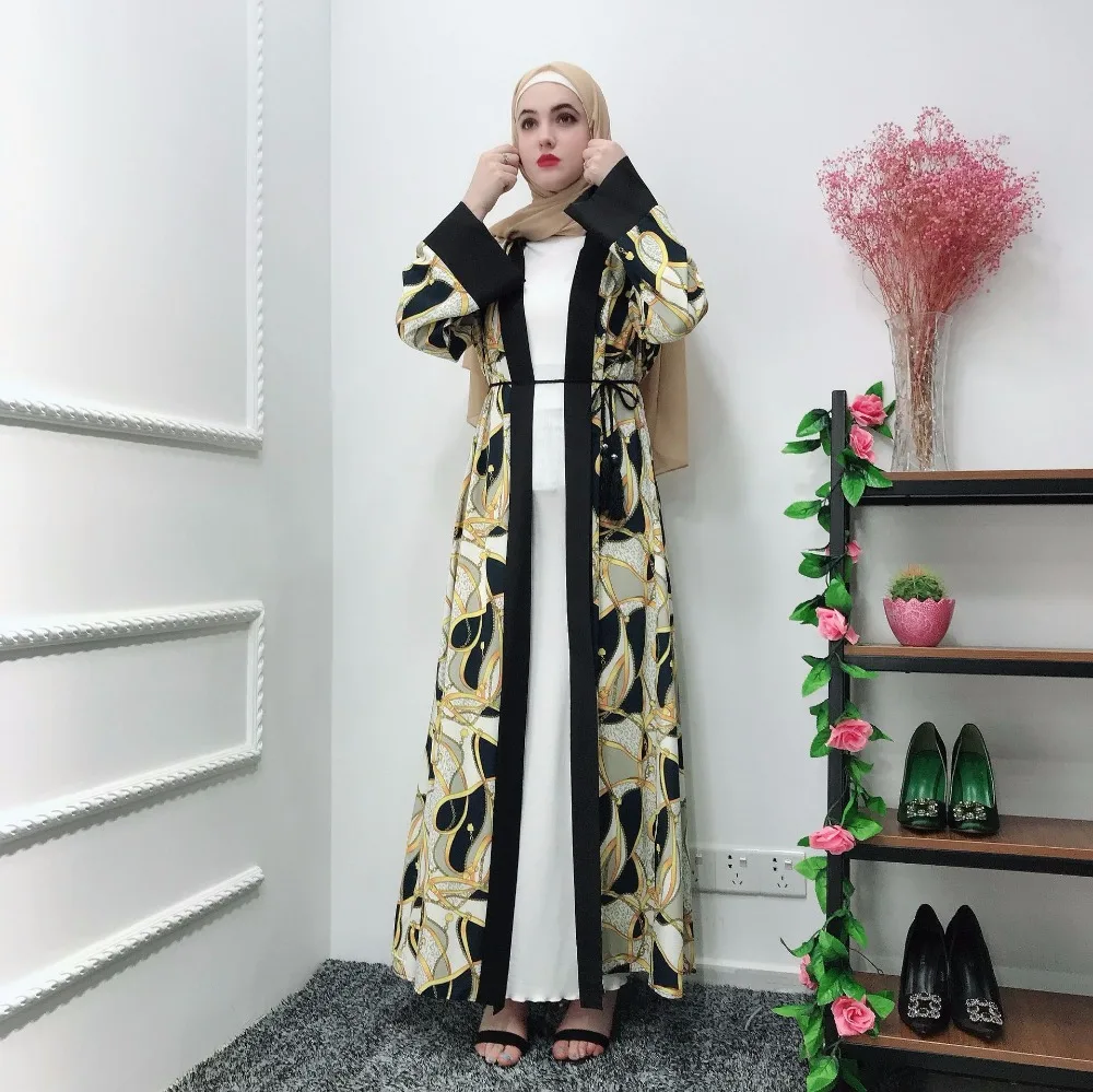Женское Цветочное платье хиджаб принт в мусульманском стиле Abaya кардиган кимоно