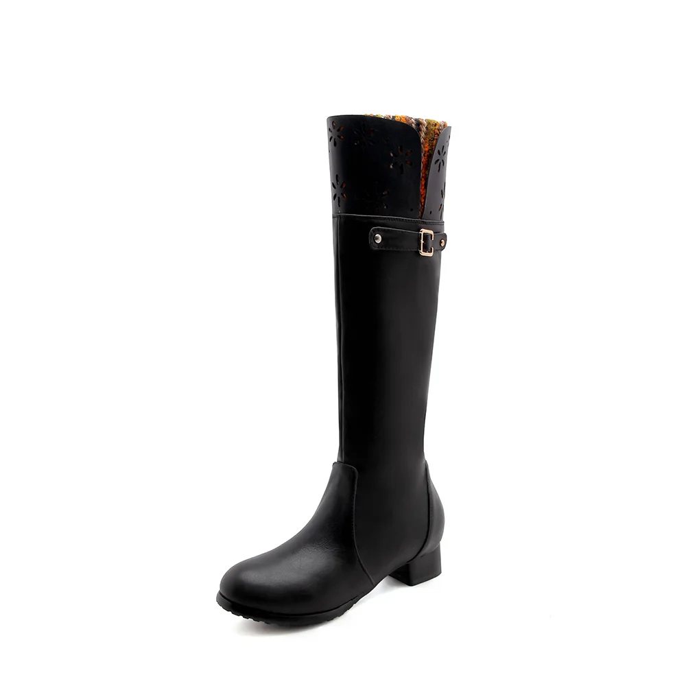 Brand New Winter Fashion Black Yellow Women Knee High Boots Chunky Med Heels Lady Riding Shoes EK833 Plus Big Size 10 32 47 | Обувь