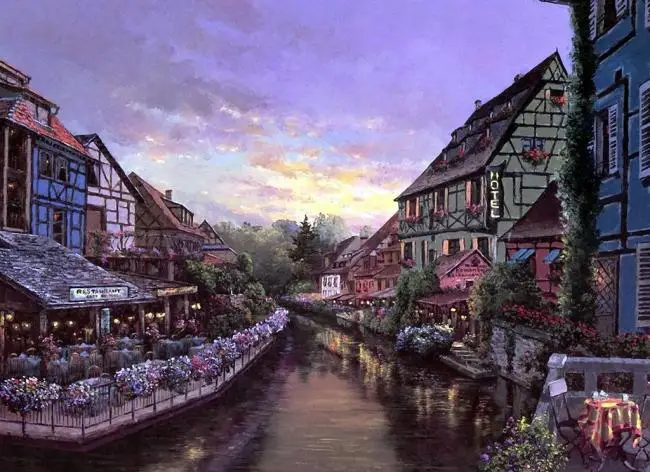 Европейский пейзаж современный город замок город. Алмазная картина полностью