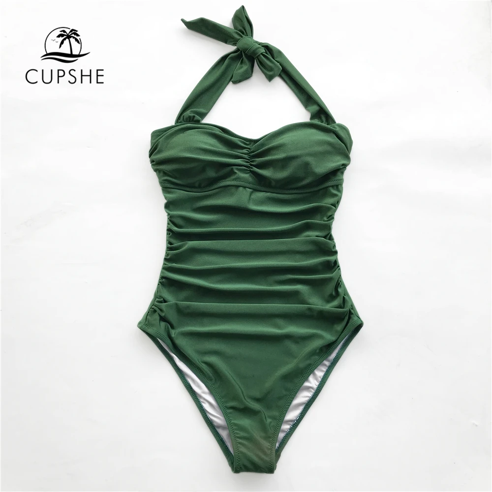 CUPSHE зеленый Цельный купальник для женщин с открытой спиной завязанный бантиком