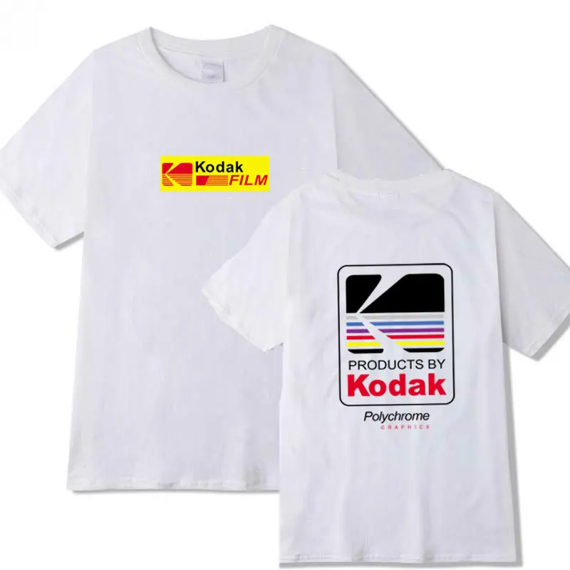 Модная футболка Kodak хлопковые женские летние топы белая черная желтая рубашка