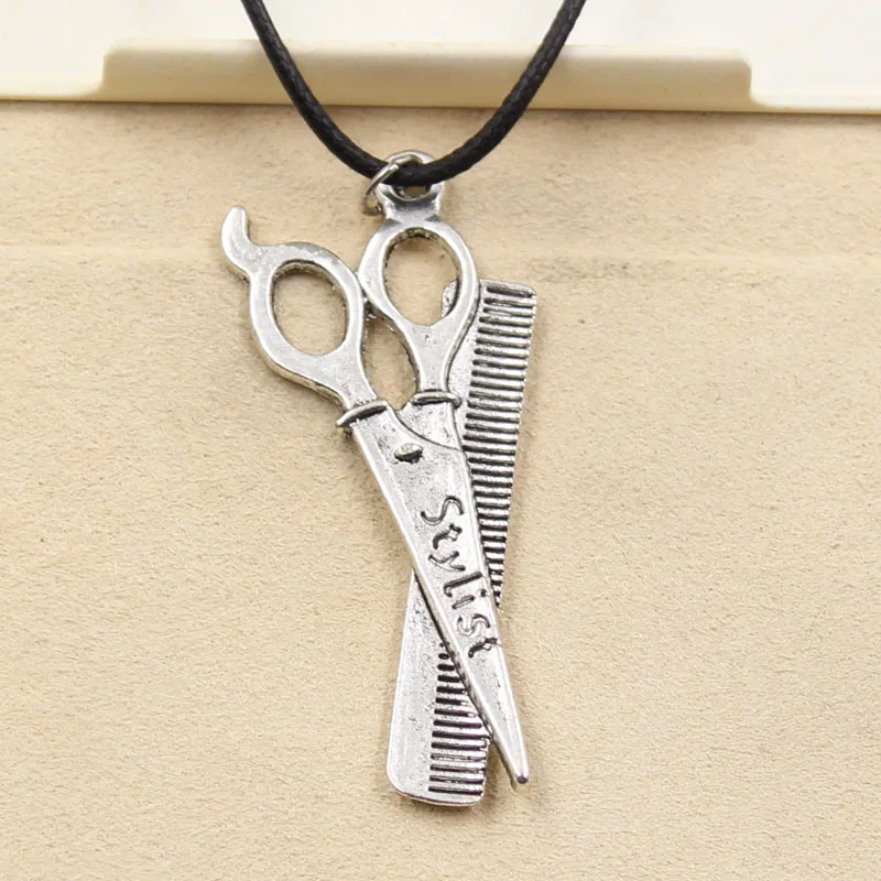 Новый Прочный черный искусственная кожа ножницы гребень шнур чокер Шарм DIY