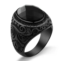 antique silver turquoises ring personalized jewelry for men women stainless steel vintage black onyx ring black wholesale