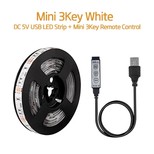 Mini 3key White USB Светодиодная лента DC 5 в 5050 RGB мини 3 ключа 17Key RF ИК-пульт гибкий светильник IP65 ТВ фоновый светильник ing лента 50 см 1 м 2 м 3M - Испускаемый цвет: Mini 3key White