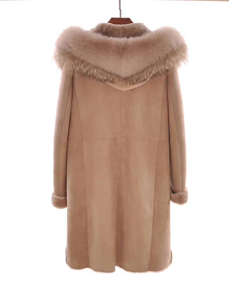 New Arrival Real Sheepskin Lady Coat With Fox Fur Collar With Long Sleeve Zipper Elegent Style Thick Warm Fur