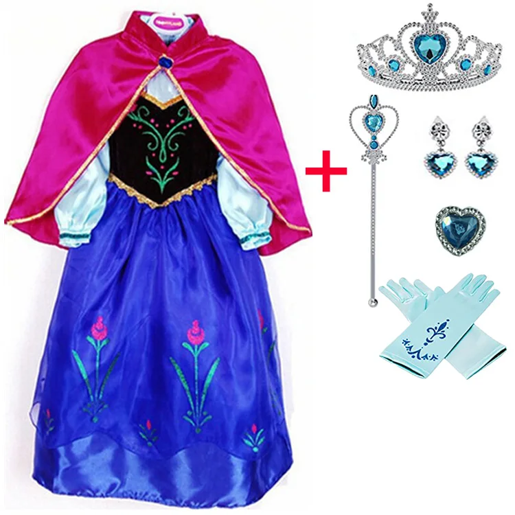 Anna Elsa Dress For Girls Carnival Cosplay Party Snow White Princess Costume Kids Dresses Girl Long | Детская одежда и обувь - Фото №1