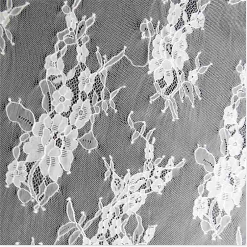 

Free shipping Eyelash Lace Fabric width 150cm DIY Decorative High Quality Soft Off Nylon Eyelash Lace Trim Wedding Dress Fabric