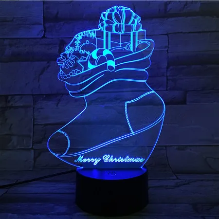 

3D Visual Night Light 7 Colors Changing Remote Control Touch Desktop Table Lamp Christmas Socks Atmosphere Lighting Home Decor