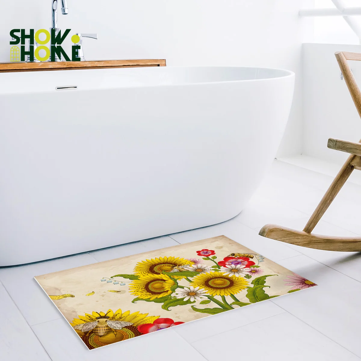 Showhome пчела Подсолнух коврик для ванной комнаты с занавеской душа занавеска набор