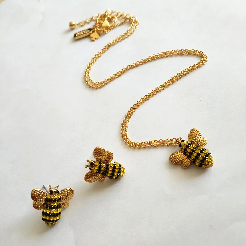 Новый набор из ожерелья и серег с блестящими пчелами|necklace board|necklace orangenecklace gun |