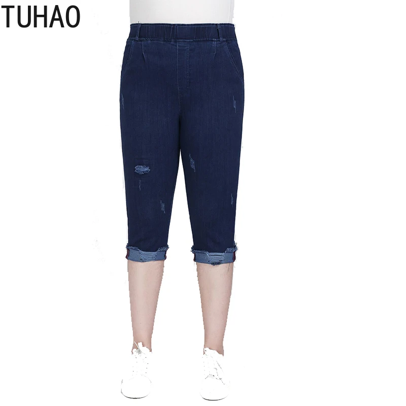 

TUHAO 10XL 9XL 8XL 7XL, женские джинсы размера плюс, повседневные летние брюки с высокой талией, Стрейчевые джинсовые брюки для женщин, синие, черные LX58
