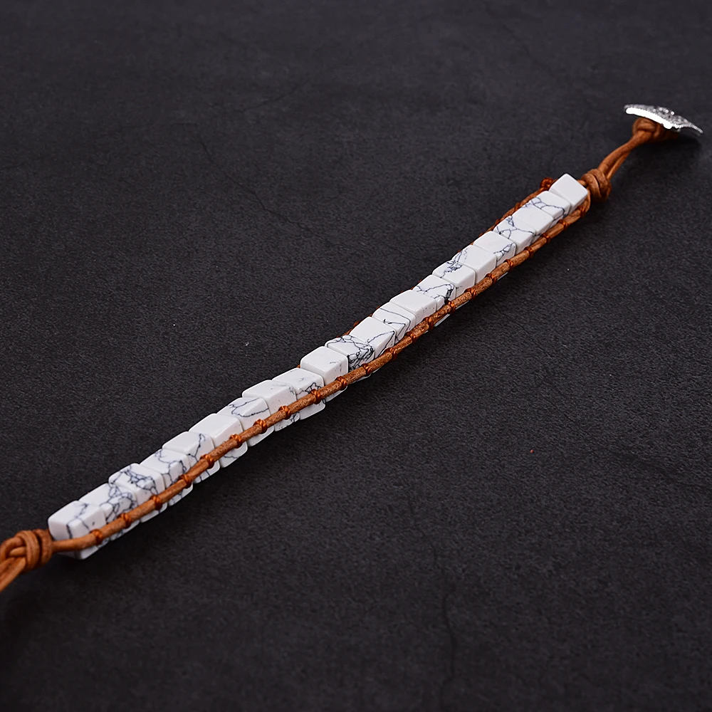 Asingeloo квадратные натуральные камни с белыми бусинами из бирюзы ручной работы