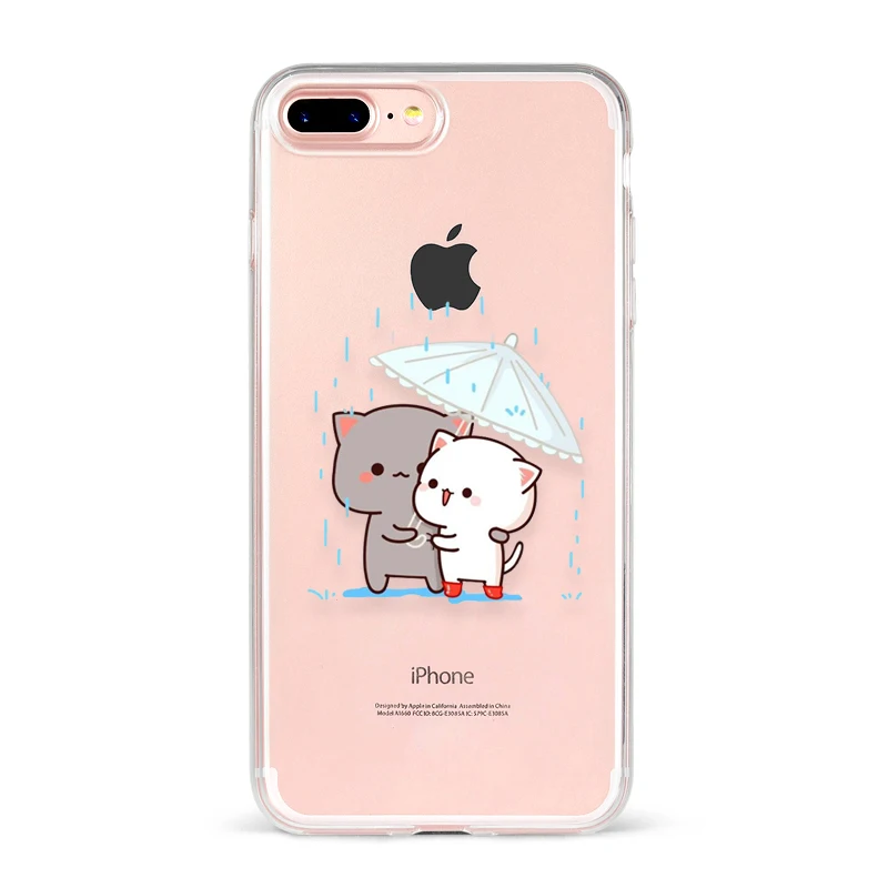 Peach Mochi Cat Cartoon Ctue lovely Love Couple Phone Case For iPhone 7 6 6S 8 PLUS X XS XR Max Transparente Soft Case For Girl - Цвет: TPU