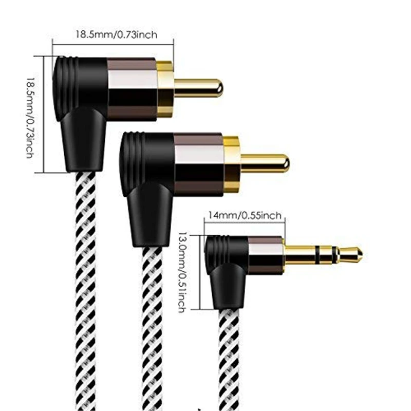 RCA 3 5 мм 90 угольный Aux 2RCA мужской Y сплиттер стерео аудио и вспомогательный кабель