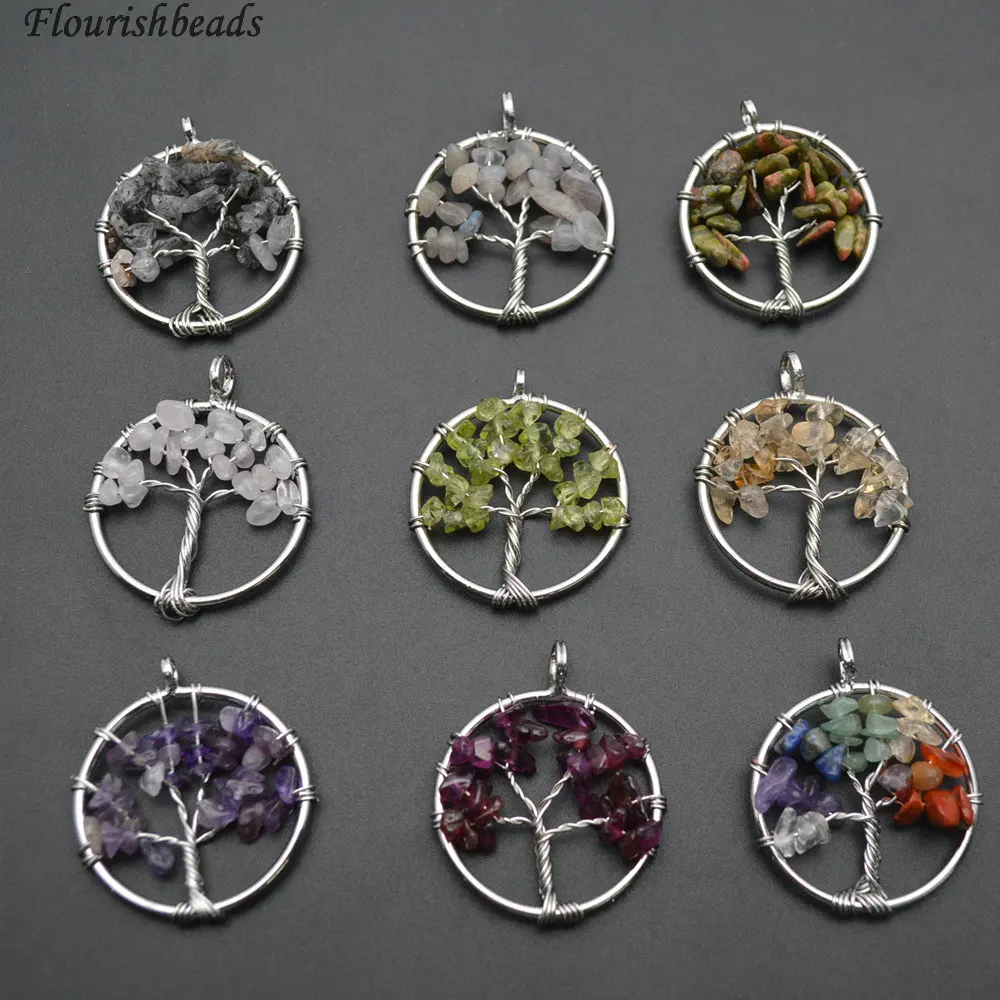 30mm Smaller Size Wire wrapped natural stone chips Life Tree pendants fit Fashion necklace or earrings making 10pc per lot |