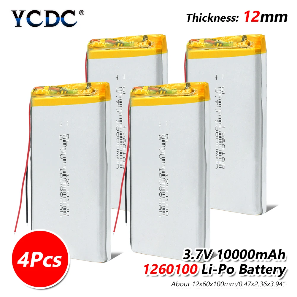 4 x Battery Перезаряжаемые 3,7 V 10000mAh литий-полимерный литий-полимерная литиевая батарея 1260100 с PCB Li-polymer Батарея Замена батареи для планшетных DVD - Цвет: 4 x Battery