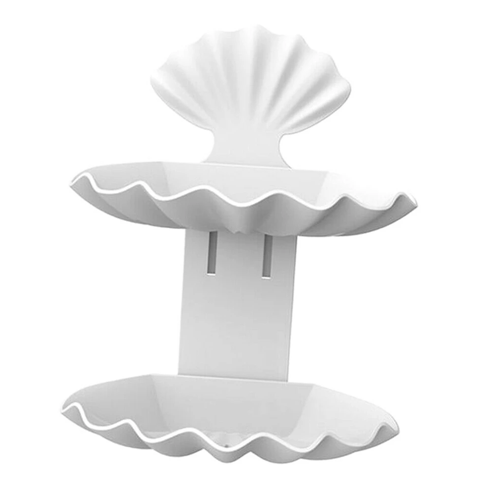 

Shell Shaped Soap Dish Self-Adhesive Double Layers Soap Tray ABS Plastic